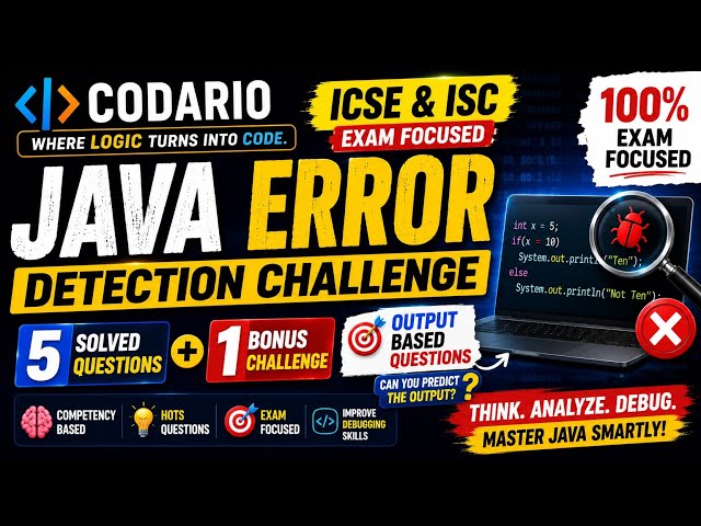 🔥Java Error Detection Challenge | Can You Score 5/5?🤯| BlueJ Practical ICSE & ISC @CodarioOfficial 