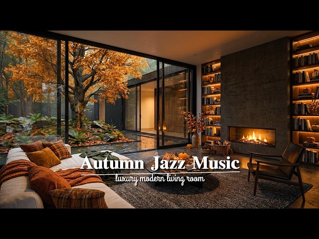 Cozy Autumn Jazz & Crackling Fireplace 🍂 Relaxing Smooth Jazz Music for Sleep, Study, Focus