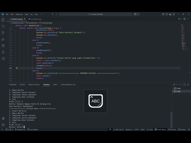 Demo Program Circular Doubly Linked List Menggunakan Bahasa Java