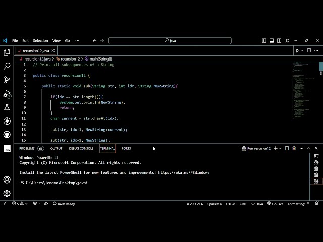 Recursion || Print all Subsequence of a String using Recursion || java || coding