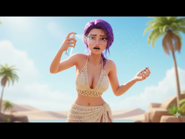 KPop Demon Hunters 2 Huntrix sprays cold mist from a bottle, fanning it dramatically for extra effec