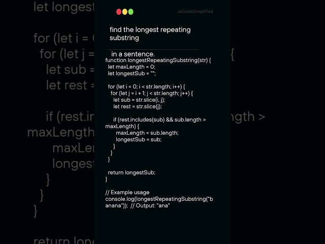 longest repeating Substring  #js #javascript #javascriptinterview #interviewquestions
