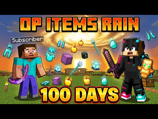Minecraft 100 Days But OP Items Rain Every 60 Seconds #minecraft