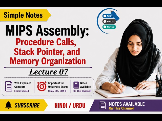 MIPS Assembly: Procedure Calls, Stack Pointer, and Memory Organization Explained Hindi/Urdu