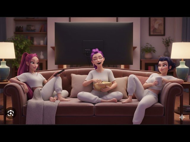 KPop Demon Hunters 2 Huntrix chilling braless in Skims during a lazy Netflix binge on the couch