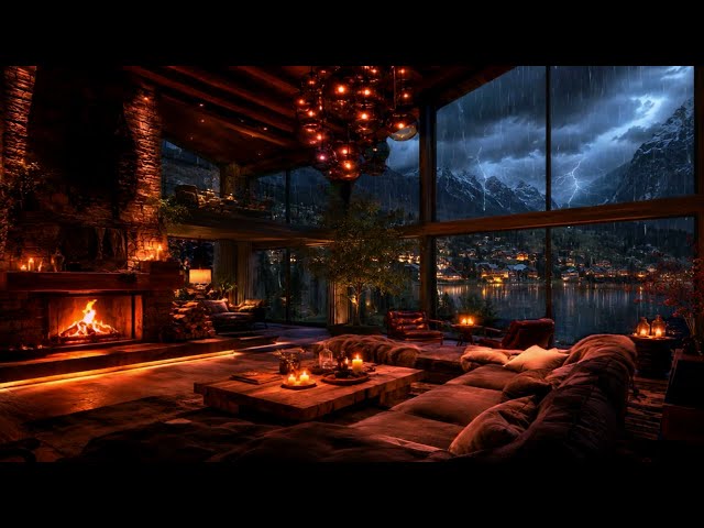 Ultimate Luxury Rainstorm Cabin 🔥 Heavy Rain & Fireplace Ambience for Deep Sleep (8 Hours 4K)