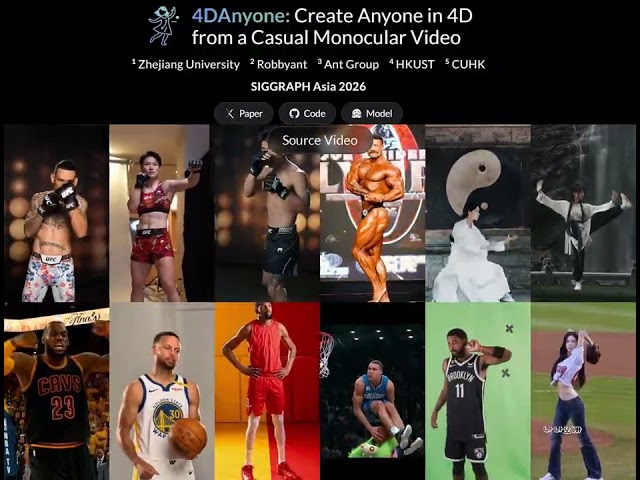 4DAnyone(ZhejiangUniv/Robbyant etc), Monocular video to 4D human reconstruction