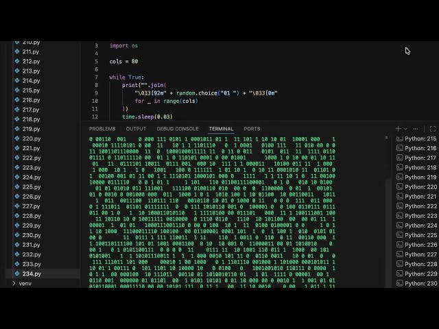 0 & 1 matrix rain effect  #coding #matrix #terminal #code