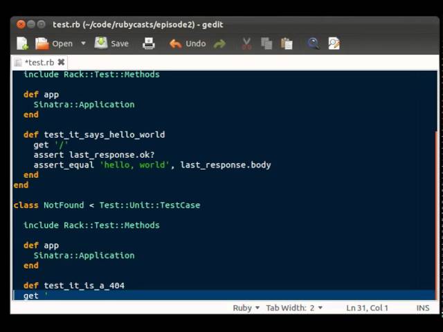 RubyCasts: Sinatra and rack-test