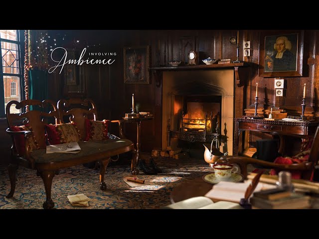 VICTORIAN OFFICE ASMR AMBIENCE | Rain & Fireplace Sounds, Paper & Book Sounds, Writing Sounds