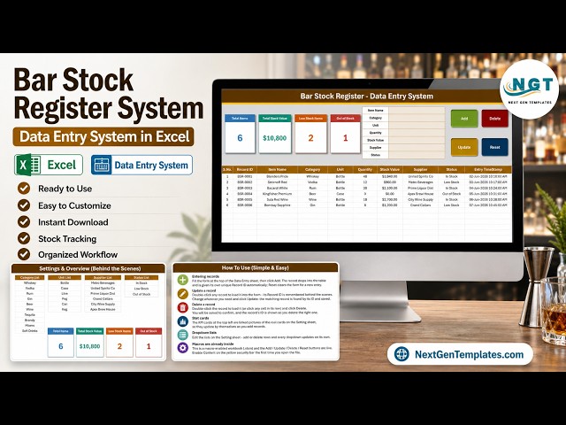 Bar Stock Register System Data Entry System in Excel