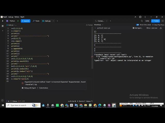 2 clear copy  count  index  insert  pop in python