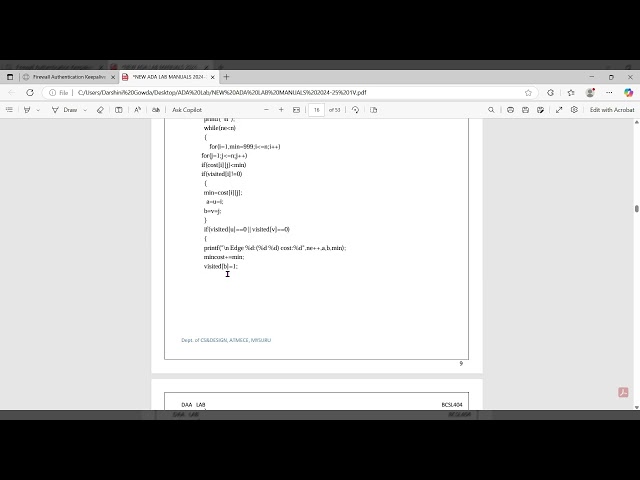 BCSL404 Prims || ADA Prim's Algorithm.