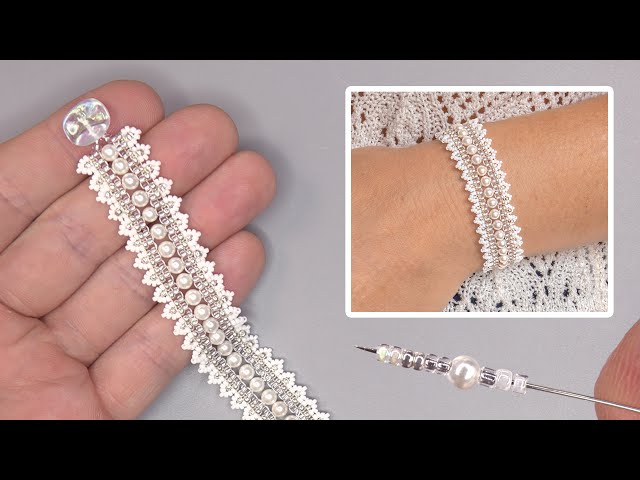 Pearl Lace Bracelet Tutorial: How To Make Beaded Bracelets #diy #beads #jewelrymaking