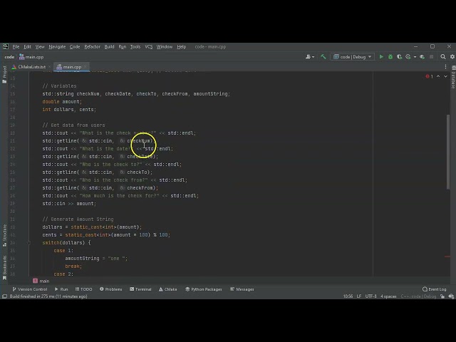 C++ example formatting text on a check