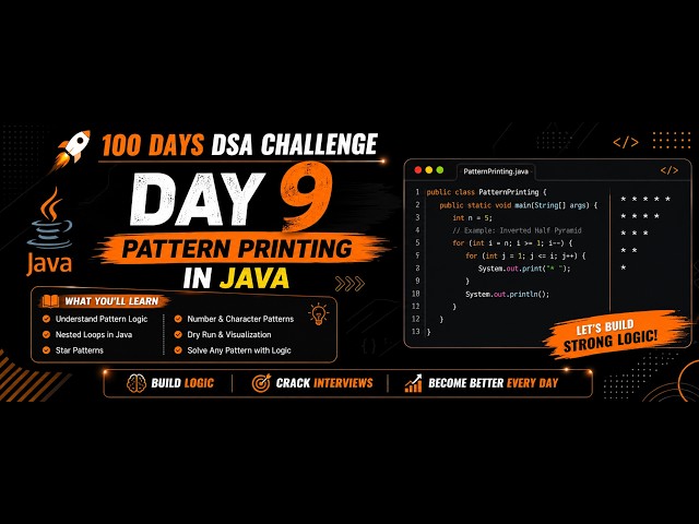 🚀 Day 9: Master Pattern Printing in Java | Learn the Logic | 100 Days DSA Challenge