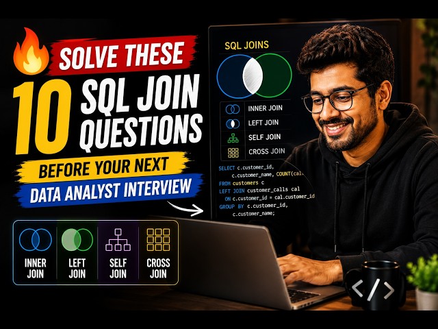 🚀 Watch Me Solve 10 SQL JOIN Interview Questions | INNER, LEFT, SELF & CROSS JOIN