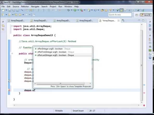 Java util ArrayDeque offerLastE Method