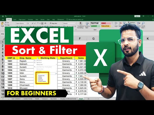 Excel Tutorial For Beginners : Sort and Filter in Excel | Microsoft Excel