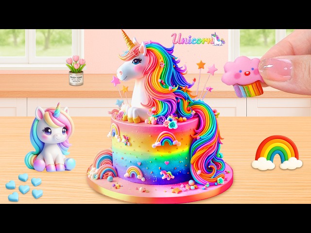 Rainbow Unicorn Cake ✨ Colorful Frosting Mini Cake Decorating Challenge | Lily Little Cake