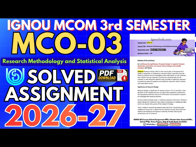 MCO-03 MCOM Solved Assignment 2026-27 | IGNOU MCOM 3rd Semester Assignment Solution 2027 | IGNOU