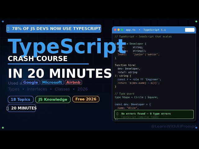 TypeScript Crash Course for Beginners — Learn TypeScript in 20 Minutes