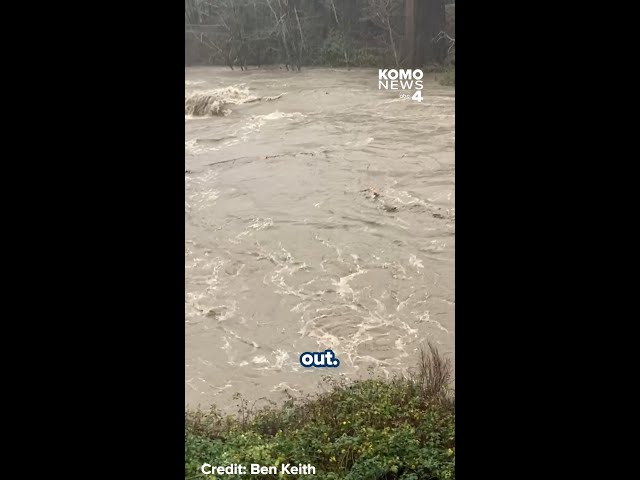 Skykomish River rages near Index, WA during severe flooding