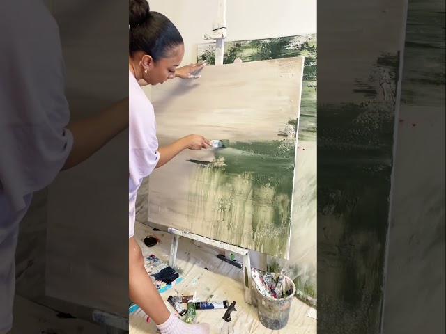 Paint a HUGE green textured abstract canvas painting with me😍 Art therapy & relaxation #art