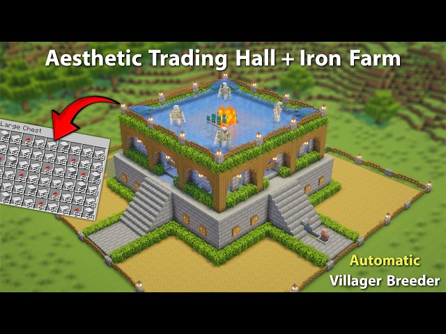 🔥 Aesthetic Trading Hall + Iron Farm + Villager Breeder | Java & Bedrock 1.21/26.1+