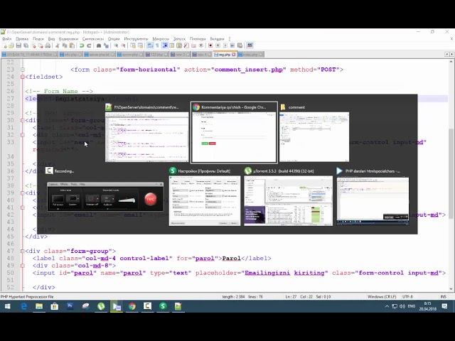 PHP/MySQLda registratsiya va avtorizatsiya formasini yaratish
