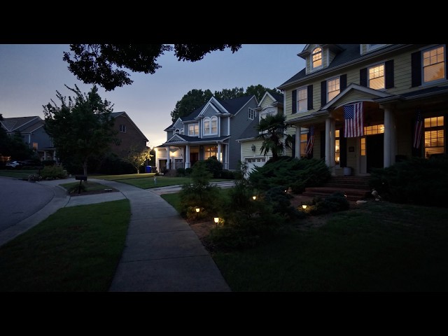 Summer Dusk Walk Through a Lush American Neighborhood | Nature Sounds for Sleep and Study