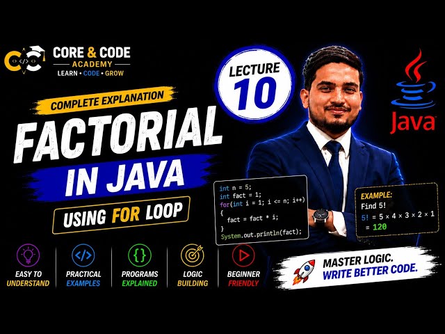 Factorial in Java Using For Loop | Java Programming Tutorial | Lecture 10