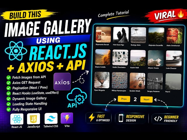 React JS API Project Tutorial | Axios + Pagination + Picsum API | Next & Prev Buttons