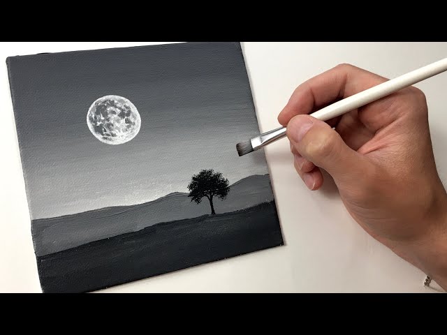 Simple Black and White Night Landscape Painting for Beginners | Acrylic Painting Step by Step