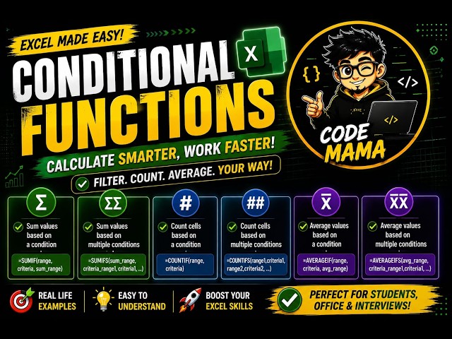 Excel Conditional Functions: Learn how to SUM, COUNT, and AVERAGE data based on specific criteria.