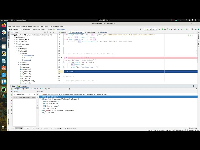 Debugger naudojimas Pycharm IDE