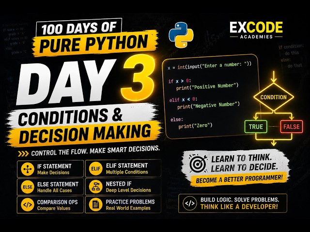 🐍 Day 3: Python Decision Making (if, elif, else) | 100 Days of Pure Python 🚀