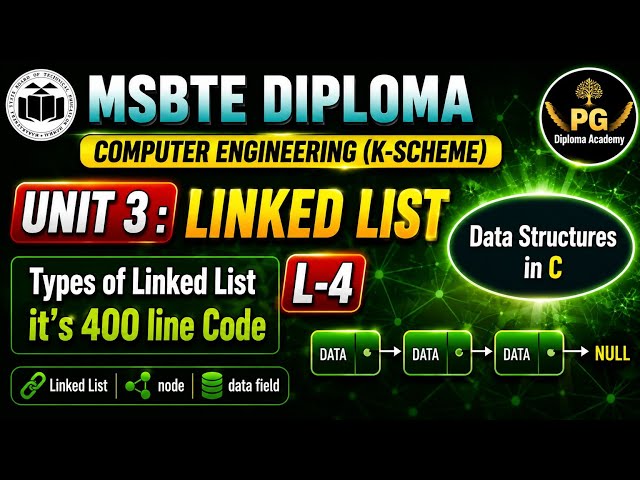 Lecture 4 Types of Linked List & Complete Linked List Code Working DSU - C Programming Unit 3 MSBTE