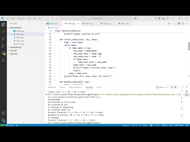 DSA EXP6 URK24CS5050 IMPLEMENTATION OF DOUBLY LINKED LIST
