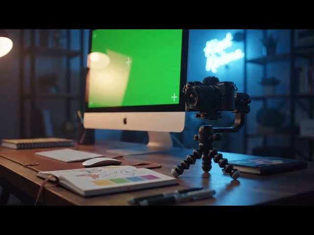 Realistic iMac Green Screen Modern Workspace Free Download