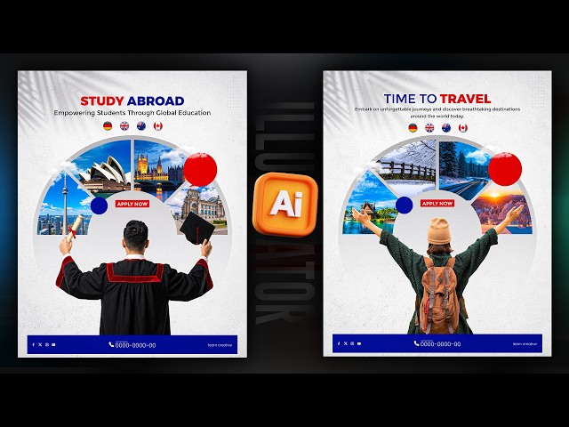 Adobe Illustrator Poster Design Tutorial | Study Abroad & Travel Flyer | Step-by-Step Poster Design