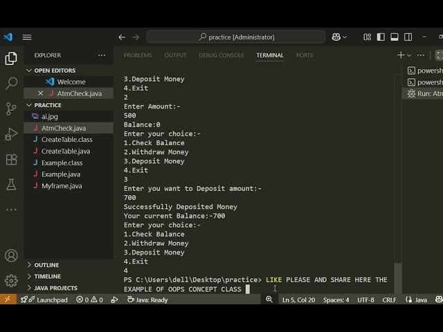 ATM MACHINE using class and Object Based On Oops Concept