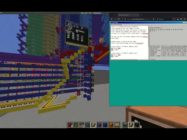 Minecraft CPU - Web-based Assembler and finally running code!