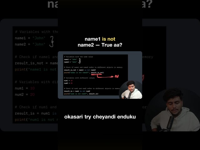 Python Identity Operators in Telugu | Python is vs is not Explained for Beginners