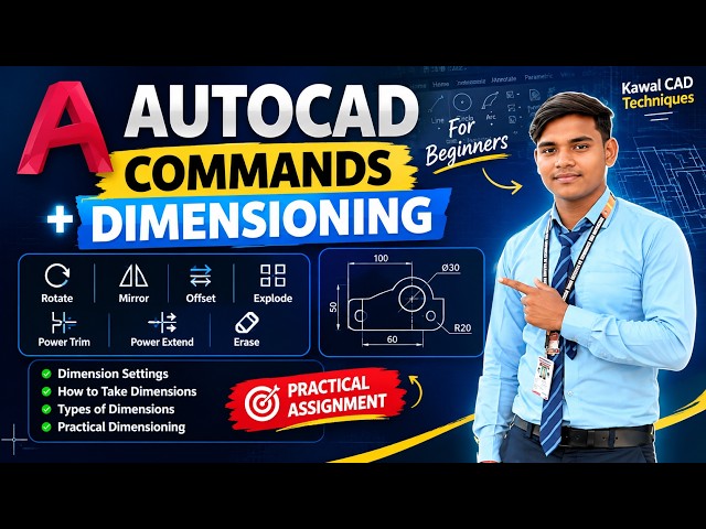 AutoCAD Modify Commands & Dimensioning Tutorial | Rotate, Mirror, Offset, Erase, Dimensions