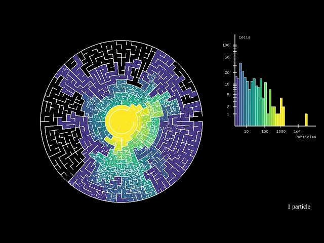 Particle distribution in a circular maze