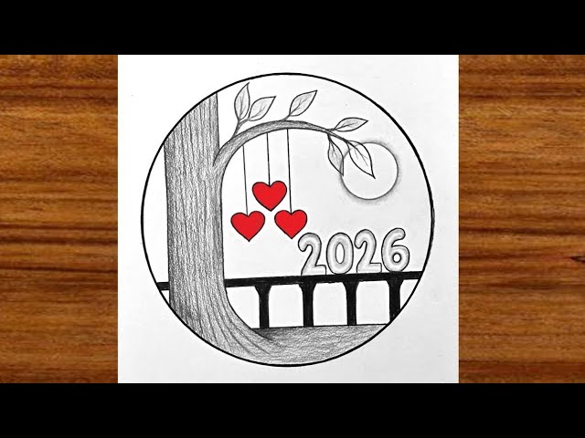 Happy New Year 2026 Drawing ||New Year 2026 Drawing | Easy Circle Scenery Drawing | Creative Corner 
