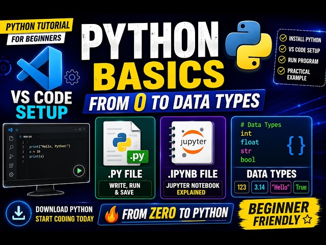 Python Tutorial for Beginners in Hindi | VS Code Setup, .py & .ipynb Files, Variables & Data Types