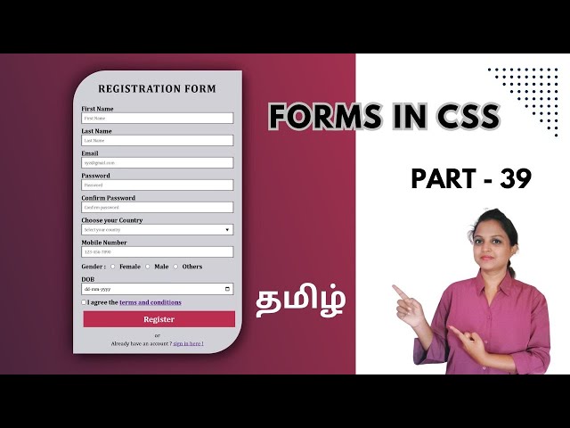 REGISTRATION FORM USING CSS | CSS FORM | CSS TUTORIAL - PART 39 | TAMIL | DEVELOPER TECHIES
