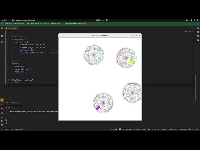 How to draw a colorful garden? draw a colorful #garden with python turtle